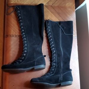 Nine West black suede lace-up tall boots size 6